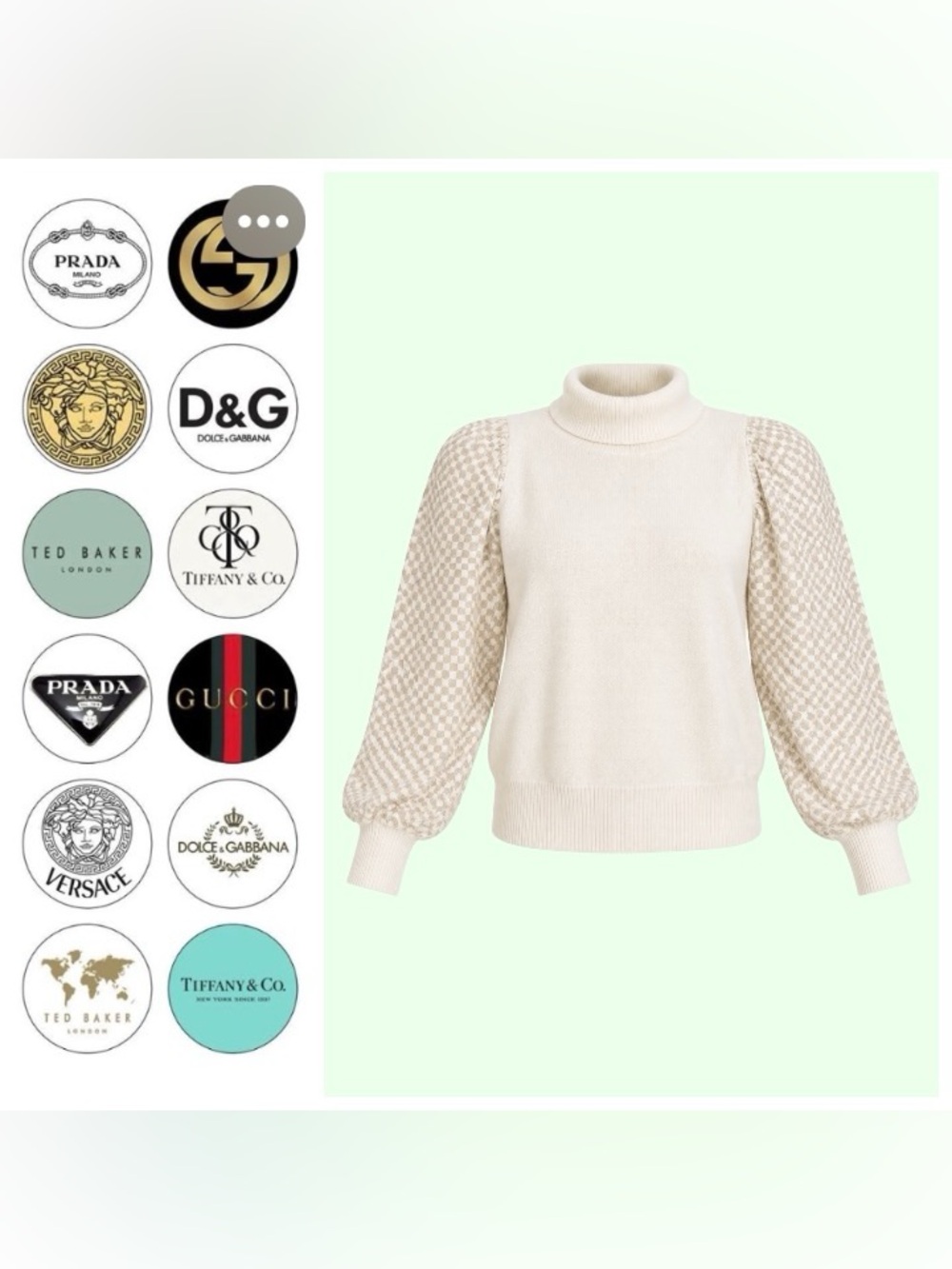 Marled Cream Knit Turtleneck Sweater with Textured Puff Sleeves